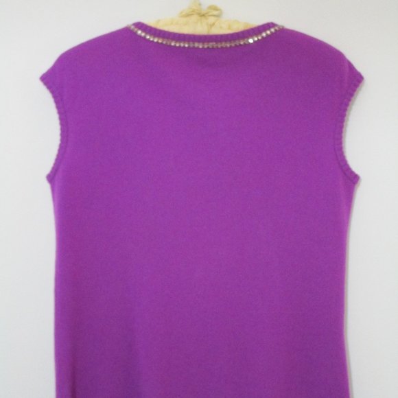 CASHMERE Pullover Knit Sweater Vest Sleeveless Cuddly Purple Rhinestones - Picture 6 of 8
